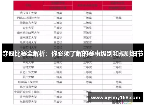 夺冠比赛全解析：你必须了解的赛事级别和规则细节